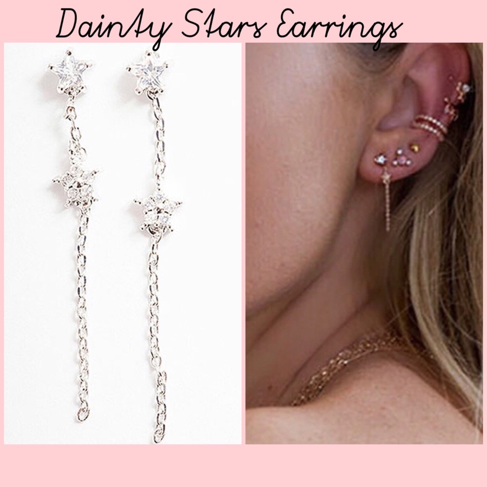 Dainty Star Cubic Zirconia & Chain Earrings,NWT